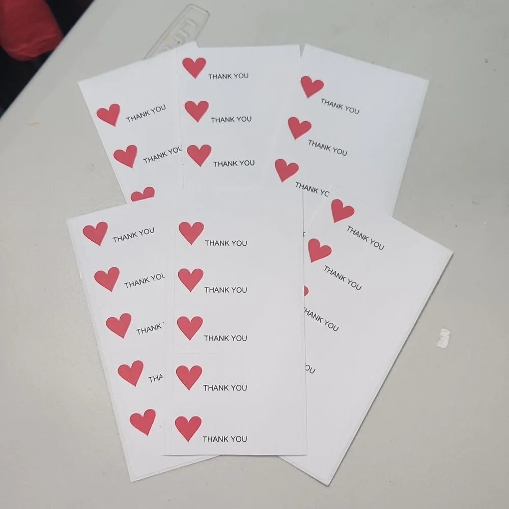 Hand Crafted Heart Thank You Stickers 100 Count